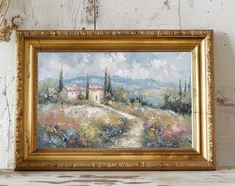 Vintage French Country Landscape Art Print, Pastel Wall Decor