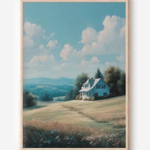 Vintage Farmhouse Countryside Wall Art Print, French Country Decor, Nostalgic Summer Print, French Cottage Decor, Pastel Painting Print