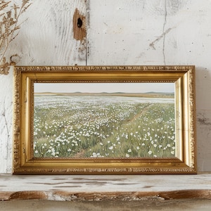 Vintage Flower Field Painting Print, French Countryside Landscape Art