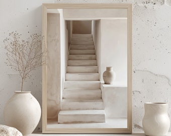 Minimalistisk Trappa Konsttryck, Beige Arkitektonisk Väggdekor