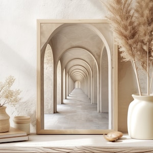 Trendigt beige neutralt arkitekturkonsttryck, beige heminredning, neutral väggkonst, minimalistisk väggdekor, lugnande zen-tryck, kanvaskonst bild 1