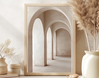 Arkitektoniska valvtryck, beige minimalistisk väggkonst, Light Academia