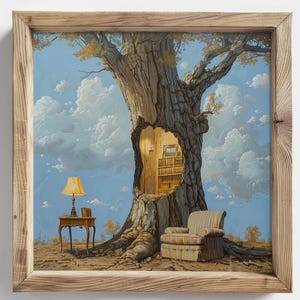Tree Library Art Print, Surreal Reading Nook, Book Lover Gift