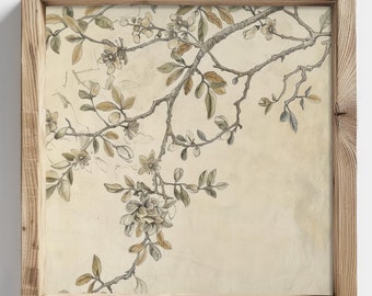 Vintage Neutral Tree Sketch Print, French Country Decor, Rustic Farmhouse Wall Art, Country Wall Art Print, Vintage Square Painting Print