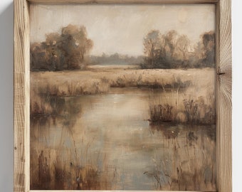 Vintage Countryside Landscape Print, Rustic Farmhouse Wall Art