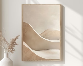 Beige Abstract Waves Print, Japandi Minimalist Wall Art