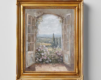 Vintage French Country Muted Painting Print, Floral Rustic Farmhouse Wall Art, Spring Summer Antique Oil Painting, Neutral Pastel Prints