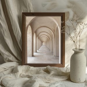 Trendigt beige neutralt arkitekturkonsttryck, beige heminredning, neutral väggkonst, minimalistisk väggdekor, lugnande zen-tryck, kanvaskonst bild 3