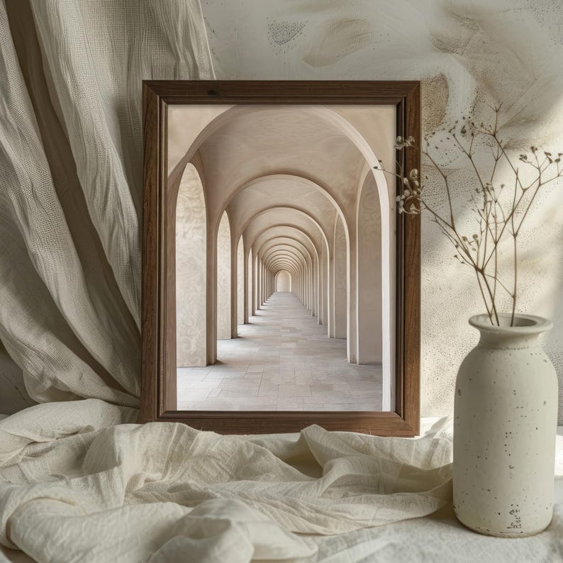 Trendigt beige neutralt arkitekturkonsttryck, beige heminredning, neutral väggkonst, minimalistisk väggdekor, lugnande zen-tryck, kanvaskonst bild 3