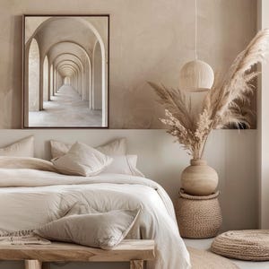 Trendigt beige neutralt arkitekturkonsttryck, beige heminredning, neutral väggkonst, minimalistisk väggdekor, lugnande zen-tryck, kanvaskonst bild 7