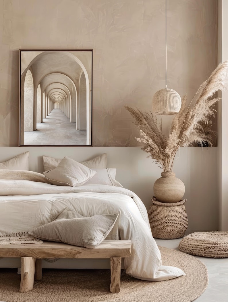 Trendigt beige neutralt arkitekturkonsttryck, beige heminredning, neutral väggkonst, minimalistisk väggdekor, lugnande zen-tryck, kanvaskonst bild 7