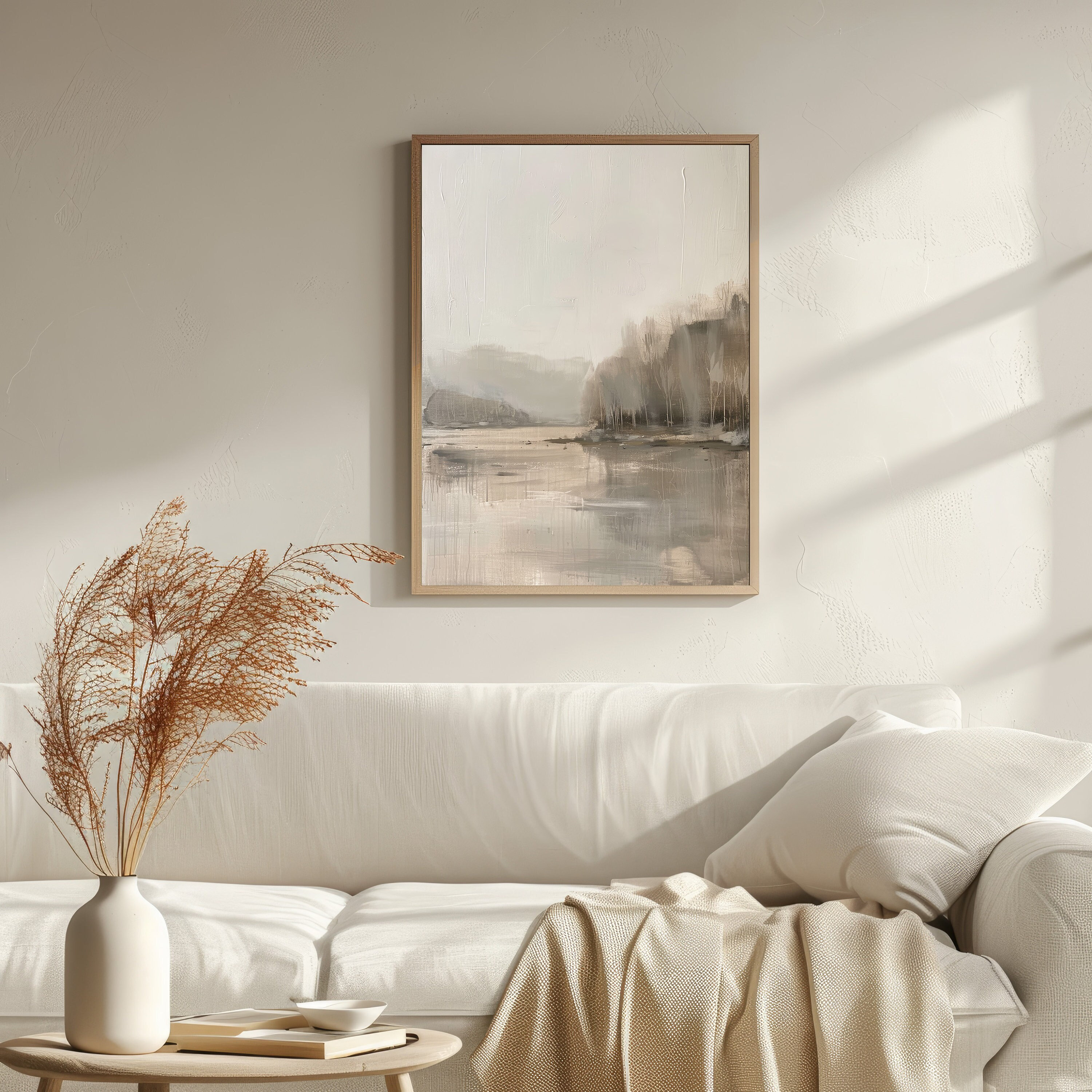 Abstract Neutral Beige Landscape Print, Trendy Muted Home Decor, Beige Earth Tone Wall Art, Neutral Oil Painting Poster, Neutral Prints