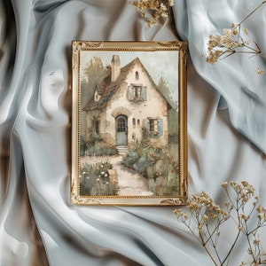 Vintage Stone House Print, Stone House Cottage Painting, French Countryside Art, Rustic ...