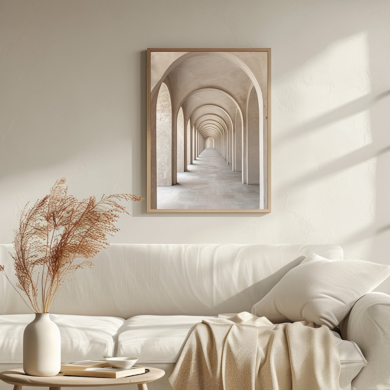 Trendigt beige neutralt arkitekturkonsttryck, beige heminredning, neutral väggkonst, minimalistisk väggdekor, lugnande zen-tryck, kanvaskonst bild 6