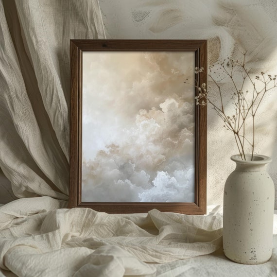 Beige Cloud Canvas Wall Art, Japandi Decor