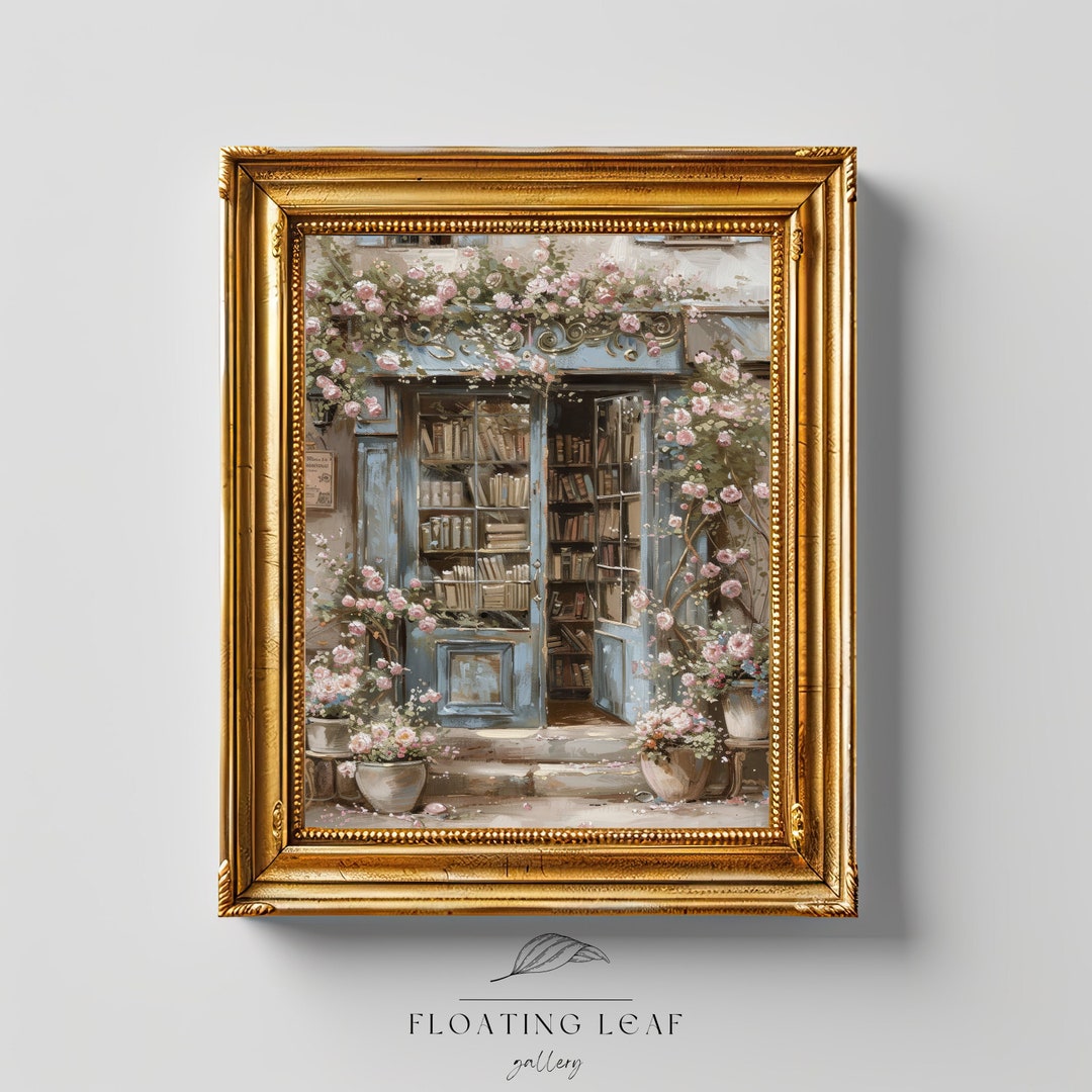 Vintage French Bookshop Print, Floral French Country Wall Art, Rustic ...