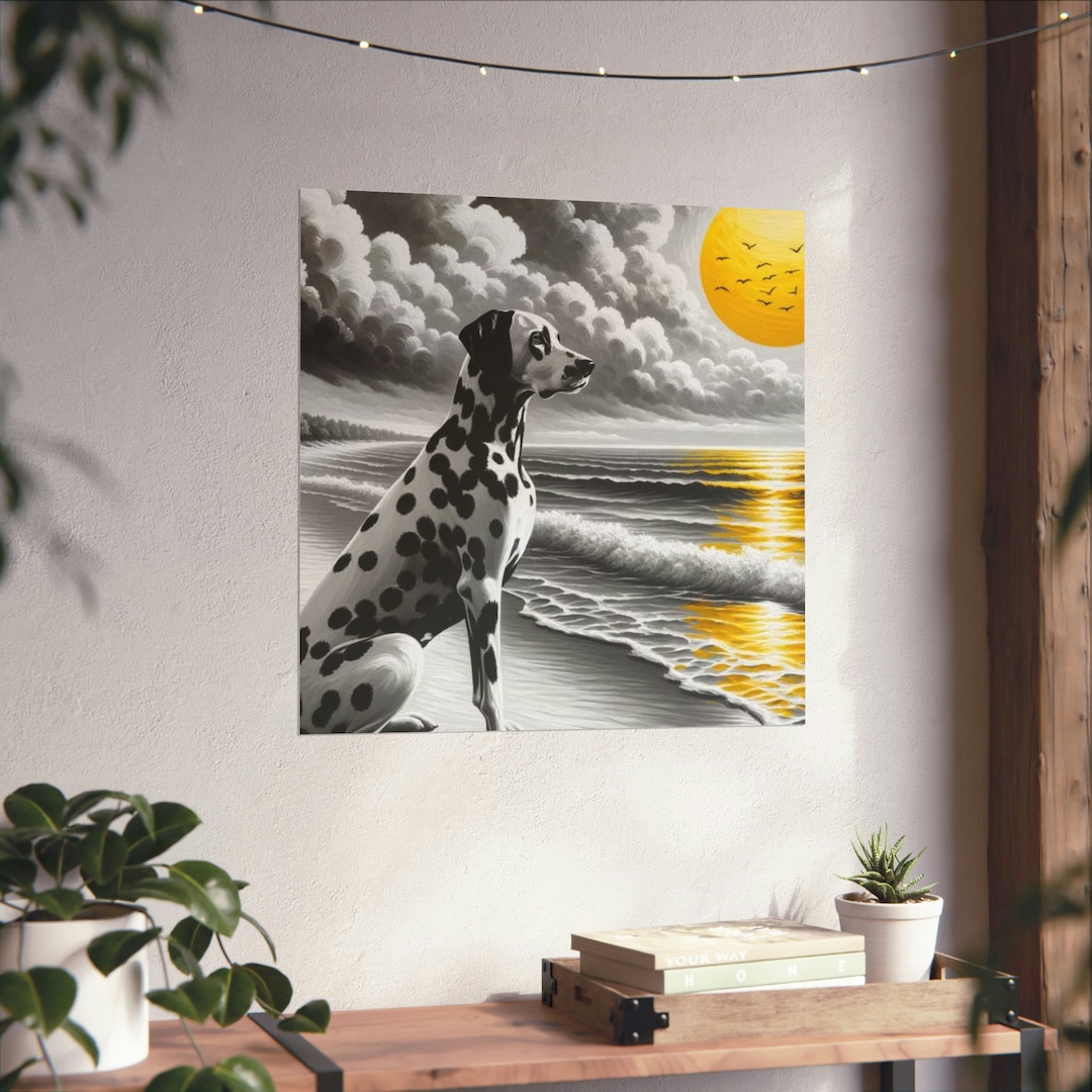 dalmatian-on-the-beach-dog-art-matte-vertical-posters-etsy