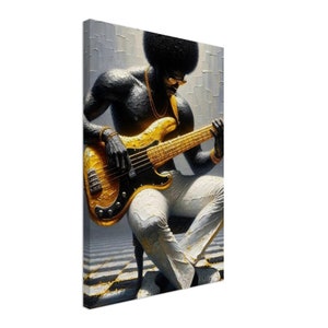 Black Male Gold Guitar | African Black Art | Musical Art | Guitar Eclectic Art| Black Art | Canvas Art| Vintage Style Wall Art| | Canvas