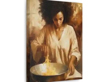 She Cooks!  | Oil Painting | Neutral Colors | Culinary Art | Ethnic Cultural | Food Abstract Art | Kitchen Cook Art | Canvas Gallery Wraps