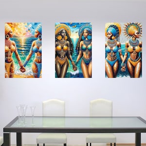 Oshun et Yemaya - trois images d&#39;Oshun et Yemaya - oeuvre d&#39;art culturelle spirituelle et historique - art béni - décoration de bureau - oeuvre d&#39;art cadeau