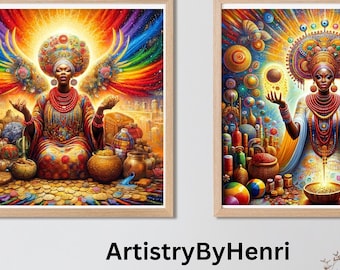 Aje - Two Images of Aje - Spiritual and Historical Cultural Artwork - Wall Decor - Blessed Art -- Aje Orisha Of Wealth Commerce Prosperity