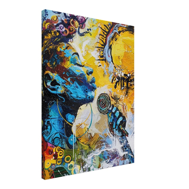 Basquiat Inspired Black Abstract Wall Art – Caribbean Music Canvas Print, Afrocentric Graffiti Painting, Modern Hip Hop Art Decor for Living afbeelding 1