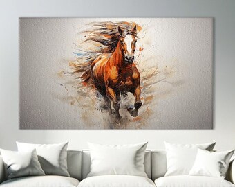 Wilde paarden canvas Wall Art Print, rennende paarden schilderij canvas print, dieren natuur canvas print, paard thema kunst, klaar om op te hangen