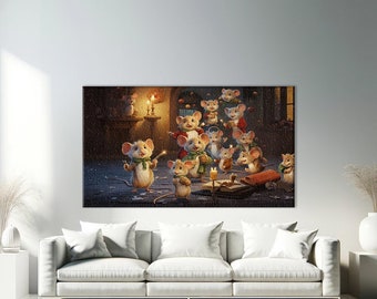 Schattige muis canvas print, kinderkamer kunst aan de muur, muis schilderij, kinderkamer muur decor, muis poster, muis print, kinderkamer canvas kunst aan de muur