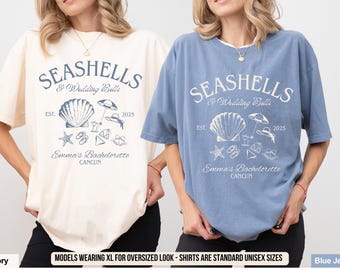 Muscheln & Hochzeitsglocken Bachelorette T-Shirt: Küstenstrand-Party-Shirt