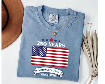 Comfort Colors® USA 250周年記念シャツ、独立記念日シャツ、米国旗Tシャツ、独立記念日シャツ、愛国心あふれるギフト