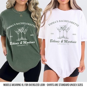 Camiseta de despedida de soltera en bikini y martinis Camisetas de despedida de soltera en la playa Camisetas de despedida de soltera Camisetas de despedida de soltera costeras con colores cómodos