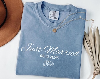 Just Married Shirts with Date, Personalized Wedding Couple Gift, Newlywed Honeymoon Shirts,