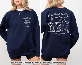 Sweatshirts de Noël côtiers Sweatshirts de Noël Toast on the Coast Sweatshirts de Noël de plage personnalisés Sweatshirts de vacances de Noël