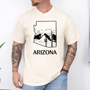 Maglietta Arizona, maglietta del deserto, maglietta per viaggio su strada con piante di cactus, maglietta statale, maglietta avventura, maglietta con scena di cactus, maglietta regalo dell’Arizona, maglietta Az