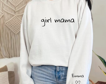Sweat-shirt maman fille : prénoms d'enfant personnalisés sur la manche, cadeau pour maman