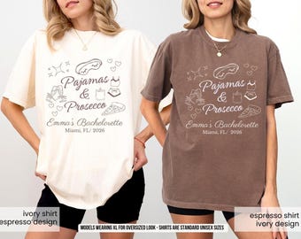 Pijama y Prosecco Camiseta de despedida de soltera Camisetas personalizadas para despedida de soltera Camisetas Spa Bach Colores cómodos 1717