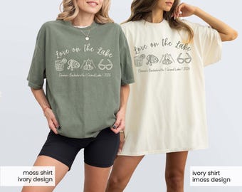 Camiseta "Amor en el lago", viaje de chicas, camisa personalizada de color cómodo para despedida de soltera, despedida de soltera en campamento, camisetas para despedida de soltera de The Bach Club