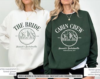 Benutzerdefinierte Lager Bachelorette Sweatshirt, Camping Bachelorette Party Sweatshirt, Bachelorette Rundhalsausschnitt, Cabin Crewel