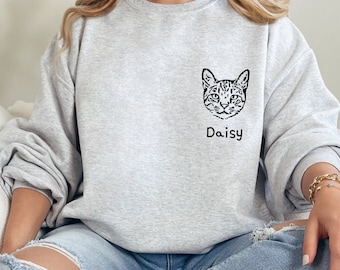 Sweat-shirt chat personnalisé Sweat-shirt visage de chat personnalisé Nom de chat personnalisé Amoureux des animaux Maman chat Sweat-shirt Cadeau personnalisé Cadeau animal de compagnie Chats papa