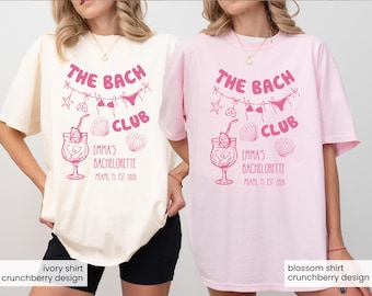 Maillots de plage personnalisés confort couleurs, bikinis et produits martinis Bachelorette, chemises personnalisées The Bach Club Week-end filles