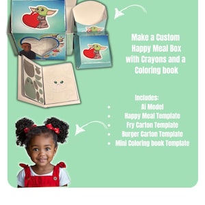 Custom Valentines Day Happy Meal Template w Coloring Book, Fry template and Burger carton Template Editable in Canva