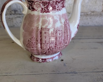 Vintage Palissy Keramik Teekanne Lambeth Palace / Themse Fluss Szenen Rot / Cottagecore Teekanne / Teekanne
