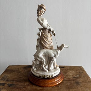 Auro Belcari Figurine | Victorian Lady with Borzoi Dog | Signed Italian Porcelain | Capodimonte Style | Romantic Collectible | Figurine