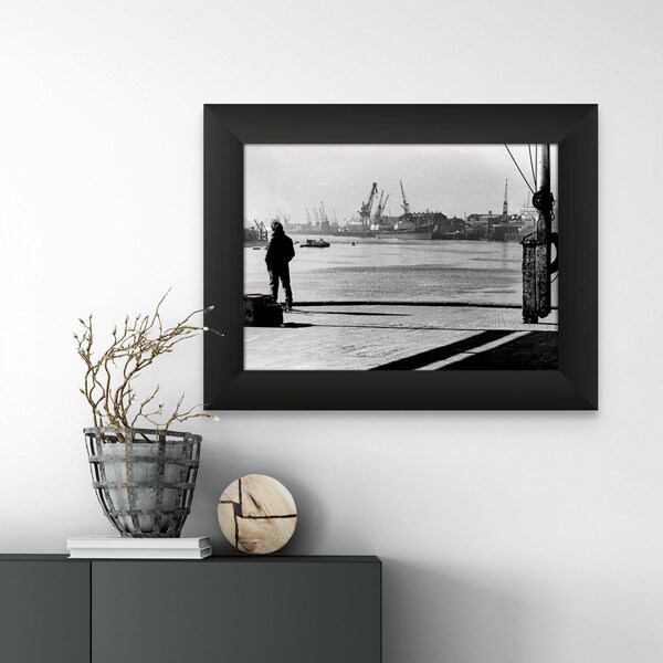 Coastal Wall Art Print- Nautical Decor  - Man Standing Proud on Fish Quay Docks, North Shields, UK