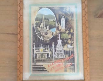 Vintage lourdes ingelijste print: Frans gebed, katholieke muurkunst
