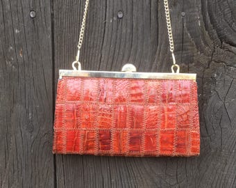 Vintage French Leather Shoulder Bag: 1980s Gold Chain Crossbody