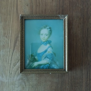 Vintage Miniature Framed Art – “A Girl with a Kitten” – Antique Style Wall Decor – Gold Frame – French Miniature Print – Gallery Wall Accent