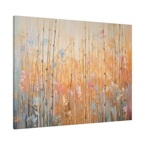 Alba colorata nella foresta di bambù, stampa artistica su tela, stile impressionista della pittura a olio, decorazione della parete interna, opera d'arte rilassante minimalista