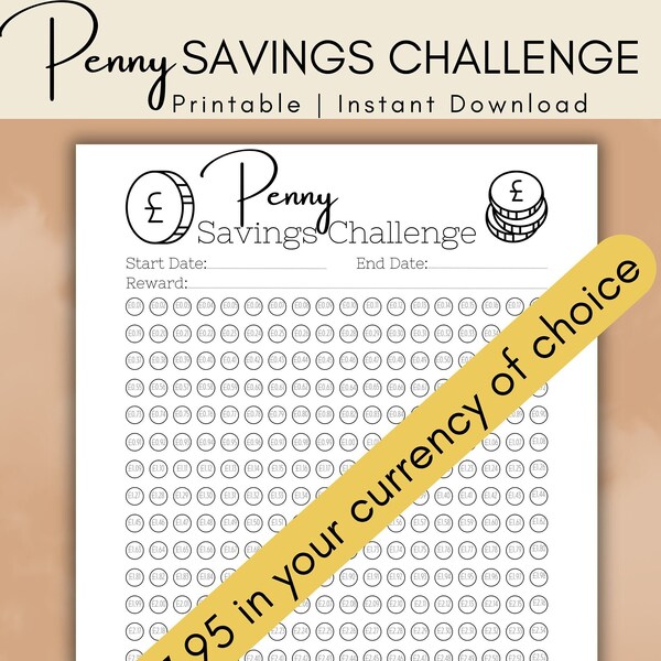 Penny Savings Challenge Printable, 1p 365 Days Goal Money Tracker, Pound Dollar Euro, Letter, Half, A4, A5 & HP Classic Instant Download PDF