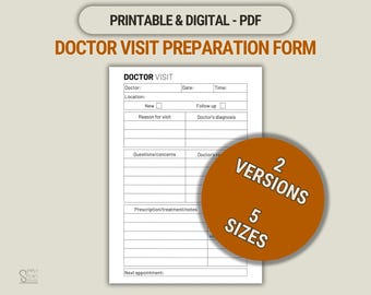 Doctor Visit Planner Printable: Medical Appointment Notes (Digital PDF, 5 Sizes